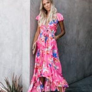 Vici High Low Pocketed Tie Maxi Dress